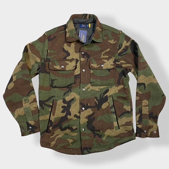 Polo Ralph Lauren Camouflage Snap Button Fleece Jacket Shirt Mens size Small - Picture 1 of 8